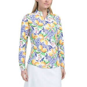 G LIFESTYLE BLUE MULTI Upf 50 Long Sleeve Zip Mock Neck Top